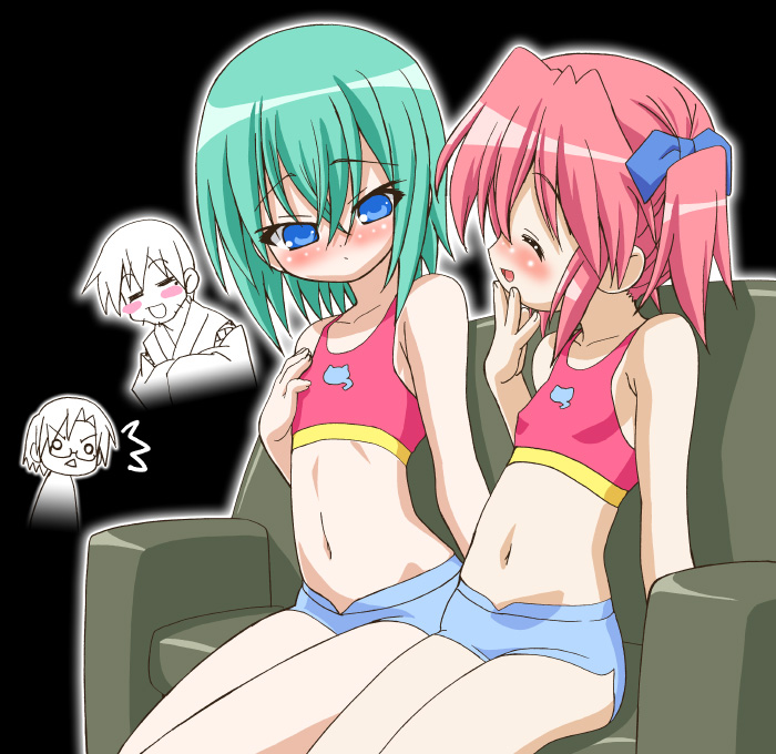 iwasaki_minami kobayakawa_yutaka lucky_star midriff navel short_shorts shorts sports_bra