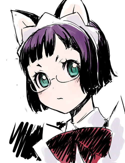 cat_ears face glasses ha-ru maid original sketch