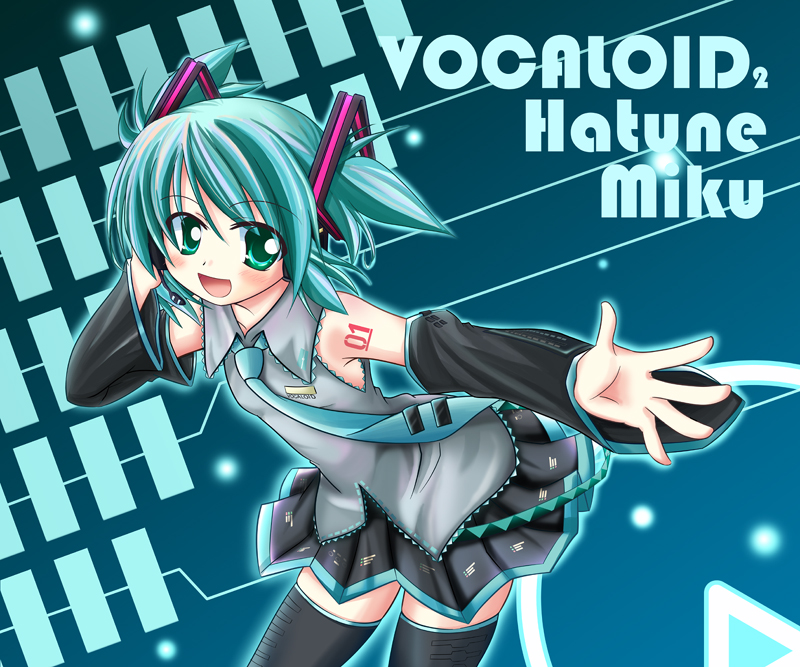 detached_sleeves hand_on_headphones hatsune_miku headphones makino_(artist) makino_(ukiuo) short_hair thigh-highs thigh_boots thighhighs vocaloid zettai_ryouiki