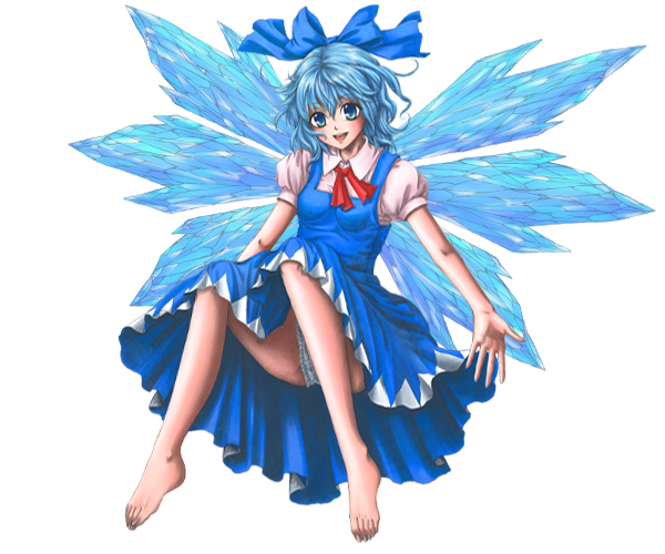 blue_hair bow cirno feet panties ribbon ribbons short_hair touhou underwear wings yuu_(hi_lite) yuu_wa