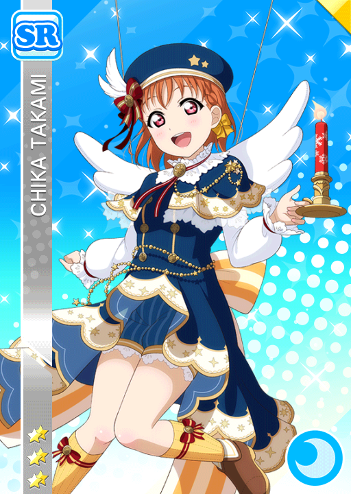 blush candle cap character_name christmas dress love_live!_school_idol_festival love_live!_sunshine!! orange_hair red_eyes short_hair smile takami_chika wings