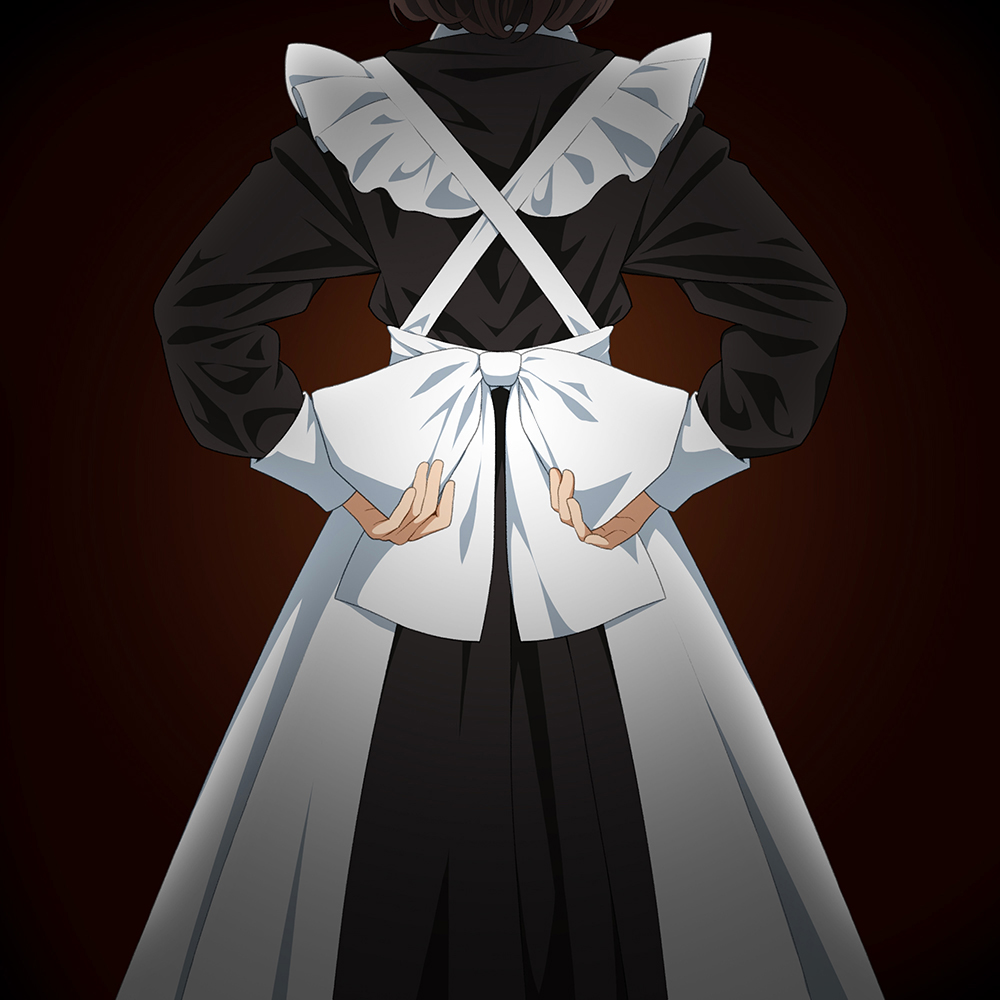 1girl adjusting_clothes brown_background facing_away gradient gradient_background head_out_of_frame long_sleeves maid original solo standing suzushiro_(suzushiro333)