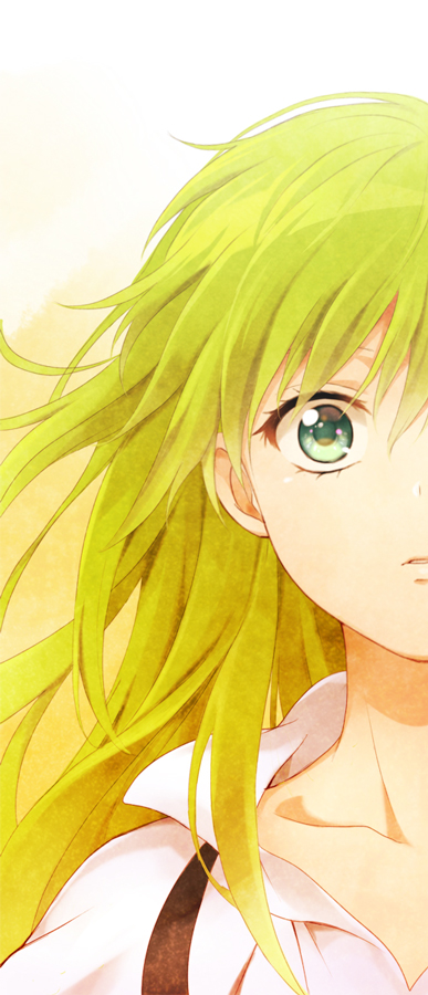 1other androgynous close-up collar collarbone danemaru enkidu_(fate/strange_fake) eyelashes fate/strange_fake fate_(series) green_eyes green_hair messy_hair solo