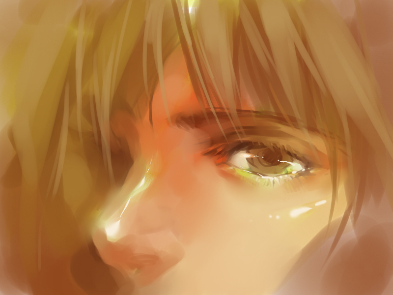 1girl blush brown_hair close-up eyes face hangleing looking_at_viewer one_eye_covered original solo yellow_eyes