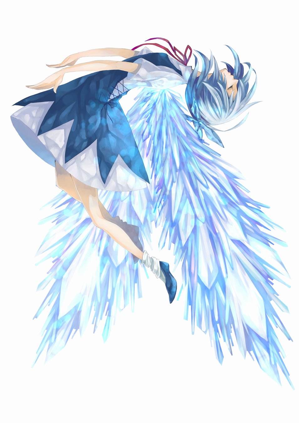 bad_id blue_hair cirno highres koushi_rokushiro ribbon ribbons short_hair solo touhou wings