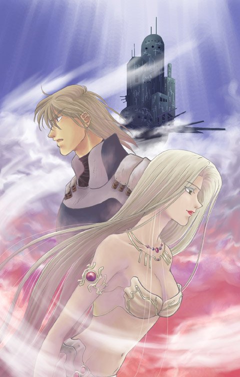 barbariccia bikini blonde_hair breasts cain_highwind cleavage final_fantasy final_fantasy_iv kain_highwind long_hair swimsuit tower tower_of_zot very_long_hair yellow_eyes