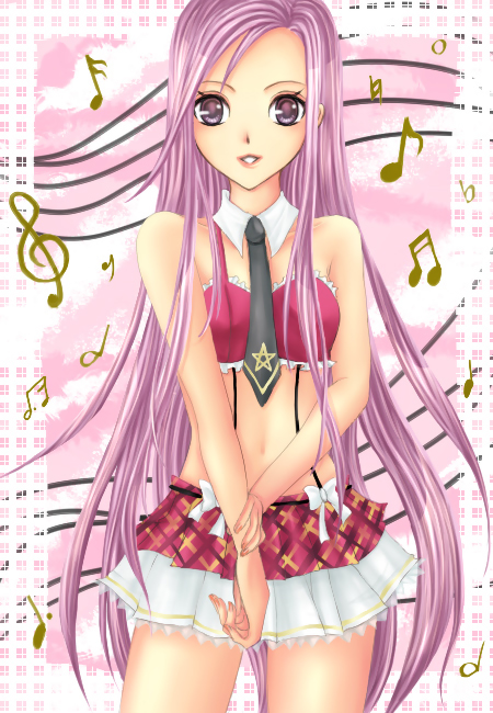 lucia music musical_note pangya pink_eyes pink_hair ribbon ribbons skirt treble_clef very_long_hair