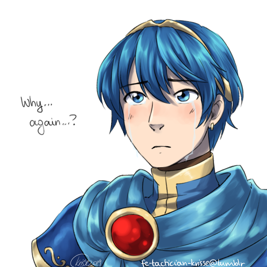 1boy blue_eyes blue_hair crying crying_with_eyes_open english_commentary fire_emblem fire_emblem:_mystery_of_the_emblem fire_emblem:_mystery_of_the_emblem fire_emblem:_shadow_dragon fire_emblem:_shin_ankoku_ryuu_to_hikari_no_tsurugi fire_emblem_11 fire_emblem_3 intelligent_systems male_focus marth_(fire_emblem) nintendo sad short_hair tears tiara timosveri