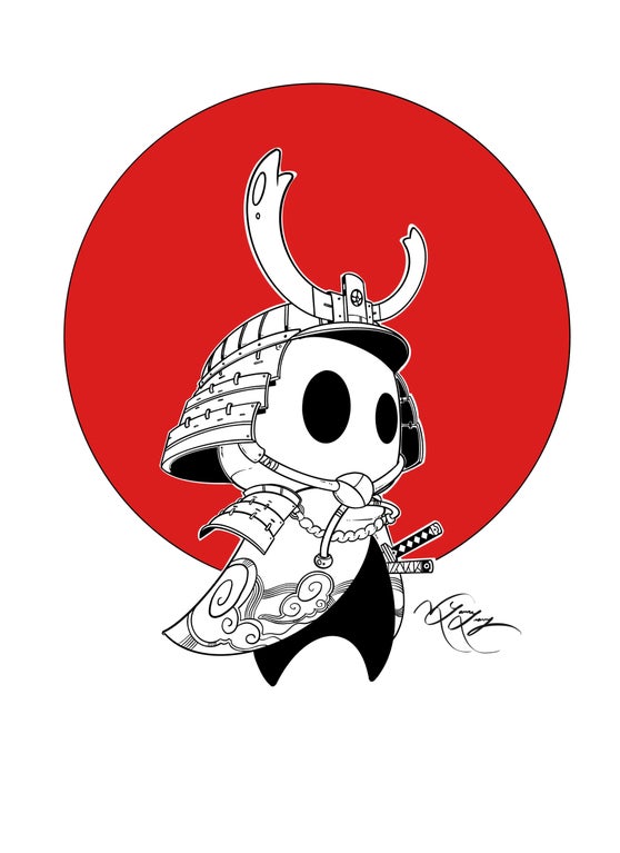 1other armor bug derivative_work flag_background helmet hollow_eyes hollow_knight japanese_armor japanese_flag kabuto katana knight_(hollow_knight) lvl225 samurai signature solo standing sword weapon