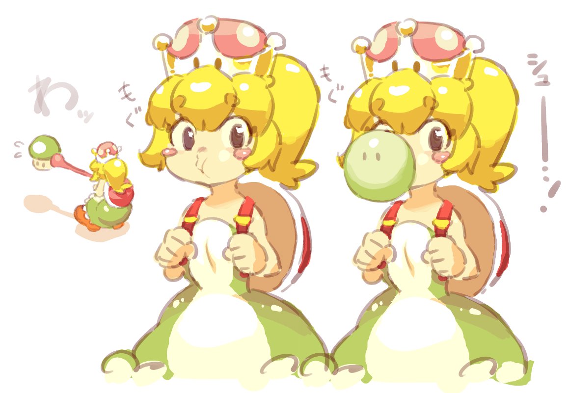 1girl 1up backpack bag blush_stickers boots bubble_blowing chewing_gum dress kingtime long_tongue super_mario_bros. mushroom new_super_mario_bros._u_deluxe orange_footwear ponytail sleeveless super_crown tongue yoshi