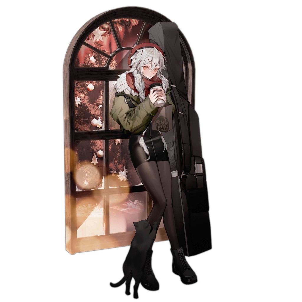 1girl alternate_costume alternate_hairstyle ankle_boots bangs beret black_footwear black_legwear black_skirt blush boots braid breasts brown_eyes cat closed_mouth combat_boots cross-laced_footwear cup full_body fur-trimmed_jacket fur_trim gepard_m1_(girls_frontline) girls_frontline green_jacket grey_hair hair_between_eyes hair_ornament hair_over_shoulder hat holding holding_cup jacket km2o4 lace-up_boots long_hair looking_at_viewer messy_hair official_art pale_skin red_sweater sidelocks skirt standing starbucks sweater transparent_background turtleneck turtleneck_sweater twin_braids very_long_hair weapon_bag