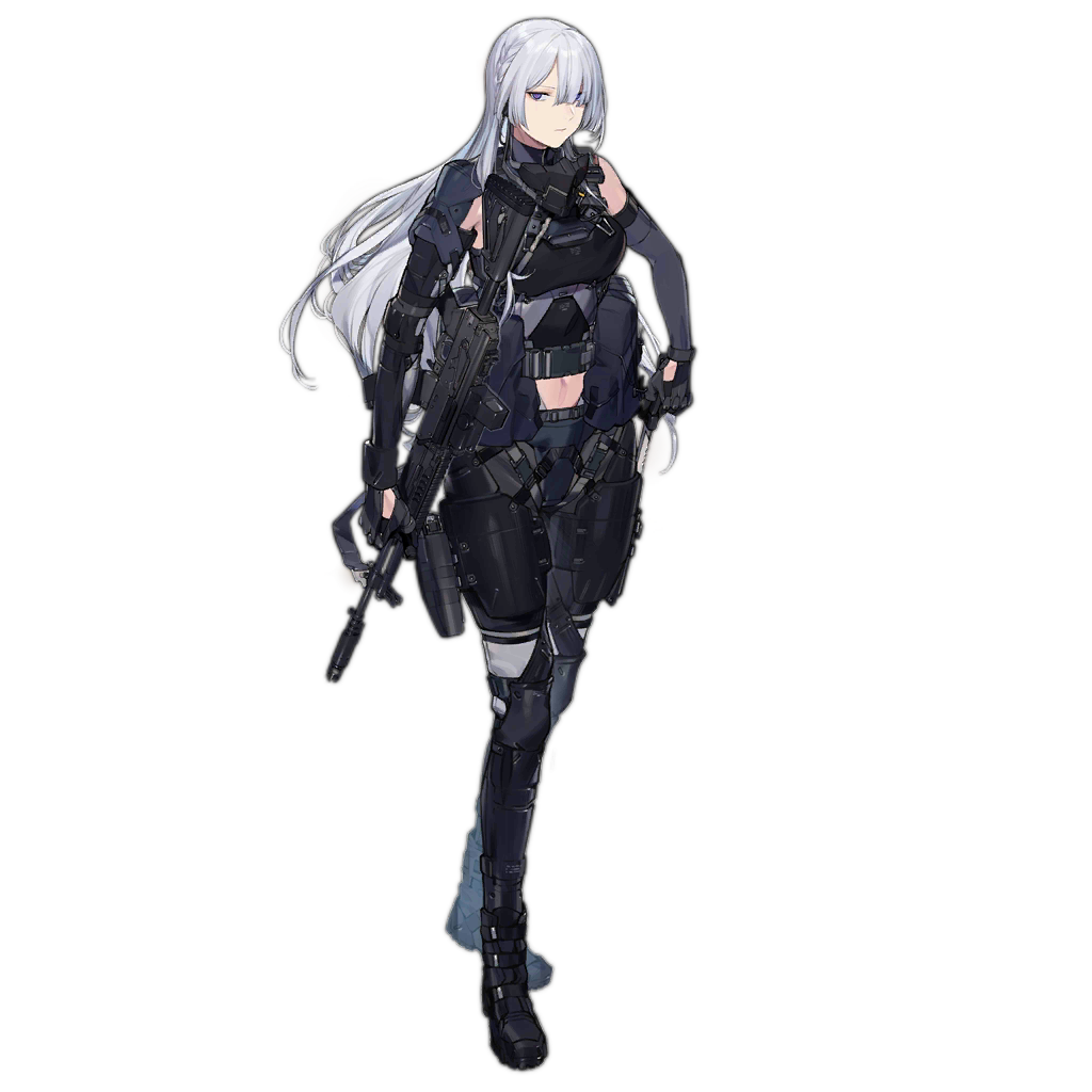 1girl ak-15 ak-15_(girls_frontline) armor assault_rifle bangs braid breasts buckle closed_mouth duoyuanjun eyebrows_visible_through_hair french_braid full_body girls_frontline gun hair_over_one_eye handgun holding holding_gun holding_weapon holster holstered_weapon long_hair navel official_art pistol pouch rifle silver_hair solo standing tactical_clothes transparent_background violet_eyes weapon