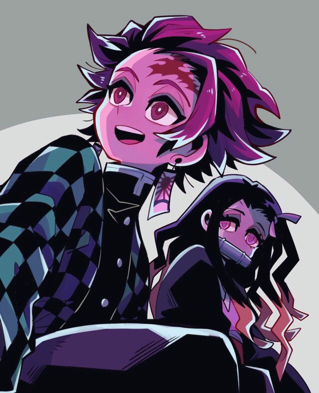 1boy 1girl bit_gag black_hair brown_hair checkered earrings facial_scar forehead gag gradient_hair hair_ribbon haori happy japanese_clothes jewelry kamado_nezuko kamado_tanjirou kimetsu_no_yaiba kimono long_hair long_sleeves mako_gai mouth_hold multicolored_hair obi open_mouth pants pink_eyes pink_kimono pink_ribbon ribbon sash scar siblings smile two-tone_hair very_long_hair