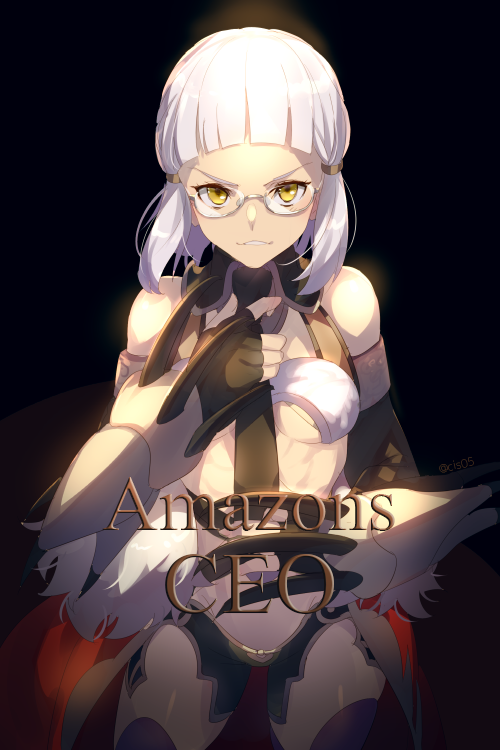 1girl abs adjusting_clothes adjusting_necktie bare_shoulders black_background black_gloves black_neckwear breasts cape cis05 claw_(weapon) commentary_request english_text fate/grand_order fate_(series) fingerless_gloves fur-trimmed_cape fur_trim glasses gloves looking_at_viewer medium_breasts necktie parted_lips penthesilea_(fate/grand_order) red_cape short_hair simple_background smile solo teeth twitter_username under_boob weapon white_hair yellow_eyes