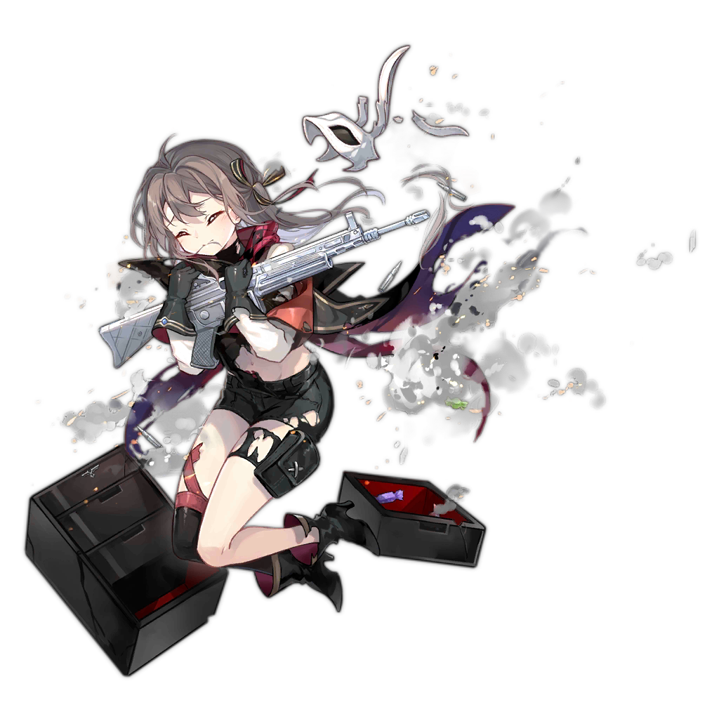 1girl alternate_costume ankle_boots assault_rifle bangs black_footwear black_gloves black_headwear black_legwear boots breasts cape cetme_model_l closed_eyes floating_hair full_body girls_frontline gloves grey_hair gun hair_between_eyes hair_ribbon half_mask halloween_costume hat high_collar high_heel_boots high_heels holding holding_gun holding_weapon kinoshita_neko kneehighs long_hair model_l_(girls_frontline) official_art ribbon rifle scarf shirt sidelocks single_kneehigh smoke solo thigh_strap transparent_background two_side_up weapon white_shirt wind