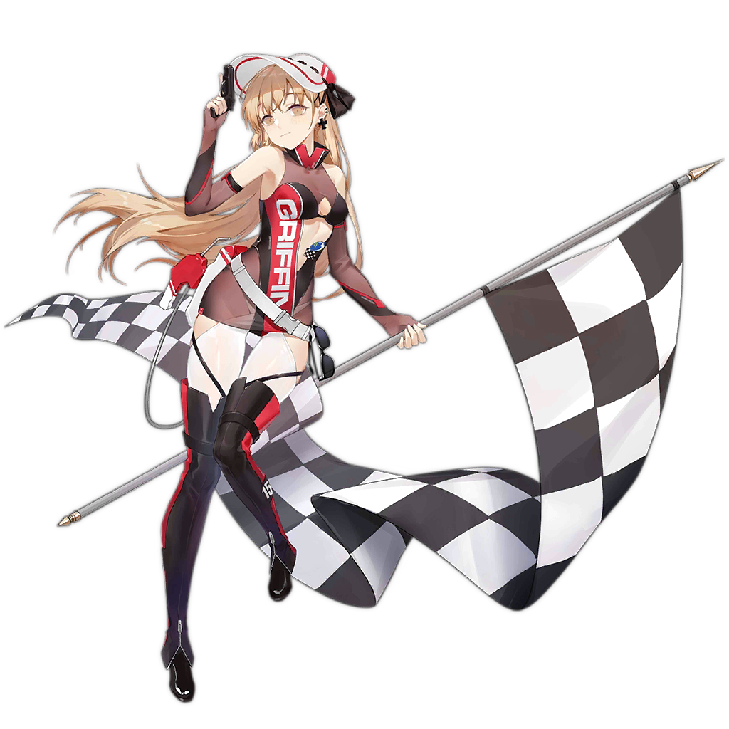 1girl alternate_costume bangs black_footwear black_legwear blonde_hair blush boots breasts center_opening checkered checkered_flag clothes_writing cross cross_earrings dress earrings elbow_gloves eyebrows_visible_through_hair fingerless_gloves flag full_body girls_frontline gloves gun hair_between_eyes hair_ornament handgun holding holding_flag holding_gun holding_weapon holster jewelry light_brown_hair long_hair looking_at_viewer multiple_piercings official_art pistol ppk_(girls_frontline) racequeen see-through short_dress sidelocks sleeveless sleeveless_dress smile smile_(mm-l) snap-fit_buckle solo thigh-highs transparent_background trigger_discipline visor_cap walther walther_ppk weapon white_headwear