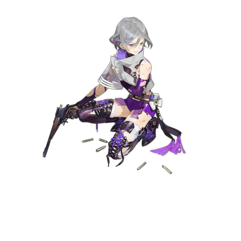 1girl bangs black_footwear black_gloves boots clenched_teeth contender_(girls_frontline) cross-laced_footwear elbow_gloves full_body girls_frontline gloves grey_hair gun hair_between_eyes handgun holding holding_gun holding_weapon looking_to_the_side multicolored_hair nishihara_isao official_art parted_lips pistol purple_gloves purple_hair purple_shorts shell_casing short_hair short_shorts shorts sidelocks smoke solo squatting streaked_hair teeth thigh-highs thigh_boots thompson/center_contender torn_boots torn_clothes torn_gloves transparent_background trigger_discipline tsurime watermark weapon web_address white_legwear