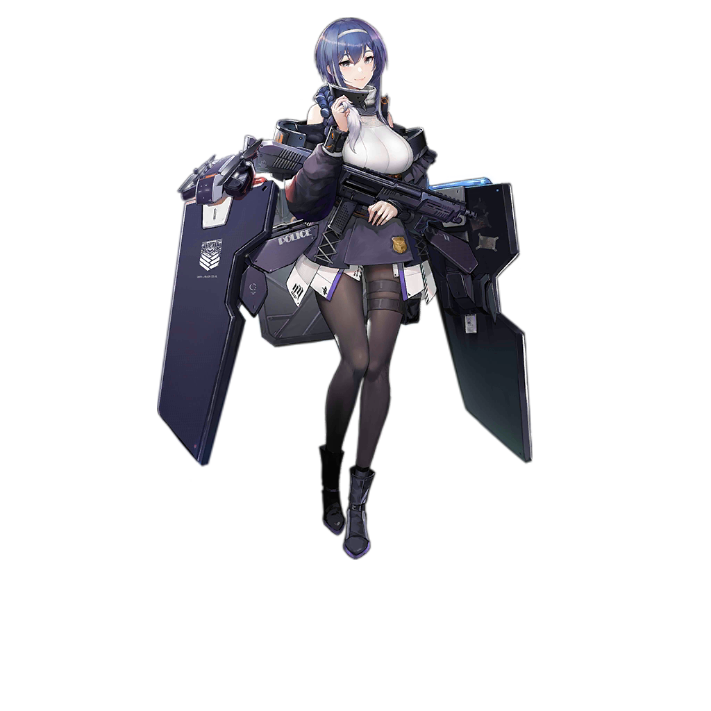 1girl badge baggy_clothes black_footwear black_legwear blue_hair boots braid breasts dp-12_(girls_frontline) full_body girls_frontline grey_eyes gun hair_over_shoulder hairband holding jacket large_breasts multicolored_hair official_art pandea_work pantyhose playing_with_own_hair pump_action purple_jacket purple_skirt shield shotgun single_braid skirt sleeveless smile solo standard_manufacturing_dp-12 standing thigh_strap transparent_background turtleneck watermark weapon white_hair white_hairband