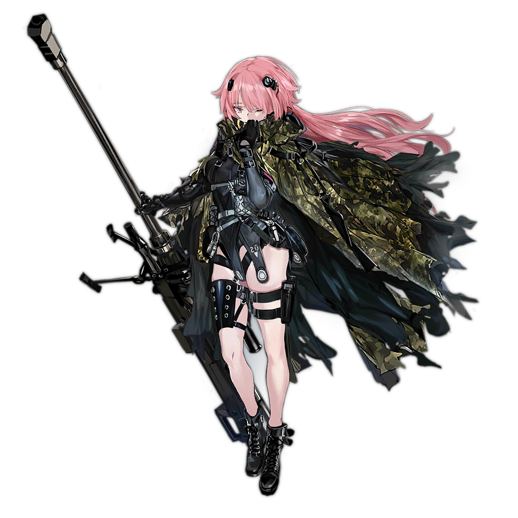 1girl adjusting_clothes anti-materiel_rifle bangs bipod black_footwear black_gloves black_leotard boot_straps boots breasts camouflage camouflage_cloak cape cloak covered_mouth full_body girls_frontline gloves grey_jacket gun handgun headgear holding holding_gun holding_weapon holster holstered_weapon hood hood_down hooded_cloak jacket leotard long_hair looking_at_viewer mod3_(girls_frontline) ntw-20 ntw-20_(girls_frontline) official_art one_eye_closed pink_eyes pink_hair pistol ran_(pixiv2957827) rifle scope skindentation sniper_rifle solo thigh_holster thighs transparent_background very_long_hair weapon wrist_straps