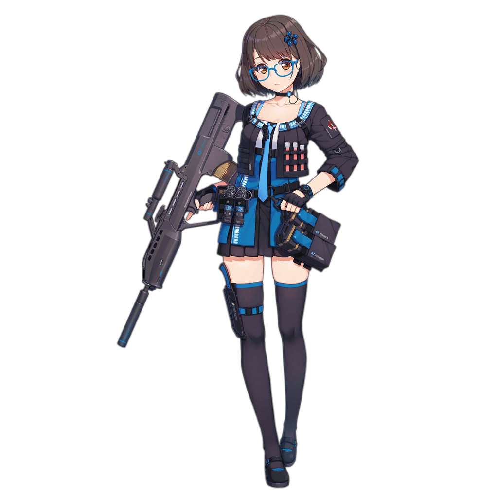 1girl ammunition assault_rifle bangs belt black_footwear black_gloves black_jacket blue-framed_eyewear blue_neckwear brown_eyes brown_hair bullpup choker collarbone combat_knife emblem explosive fingerless_gloves flashbang flower girls_frontline glasses gloves glowstick grenade gun hair_flower hair_ornament holding holding_gun holding_weapon holstered_weapon jacket knife long_sleeves looking_at_viewer necktie neckwear official_art rifle sar-21 sar-21_(girls_frontline) sheath shoes singapore skirt solo standing suppressor terras thigh-highs transparent_background trigger_discipline two-tone weapon zettai_ryouiki