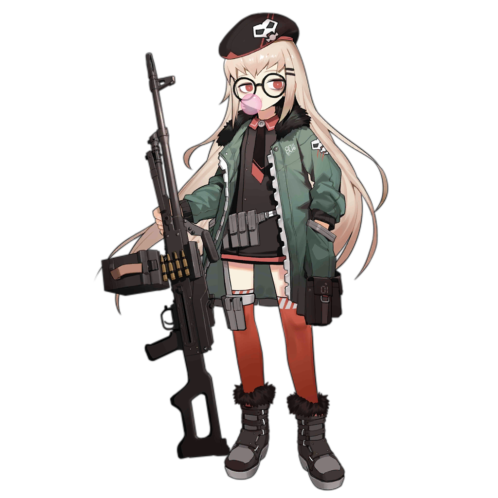 1girl bags_under_eyes bangs beret black-framed_eyewear black_dress black_footwear black_headwear black_neckwear boots box_magazine bubble_blowing bullet chewing_gum collared_shirt dress english_text eyebrows_visible_through_hair fingernails full_body fur-trimmed_boots fur-trimmed_jacket fur_trim girls_frontline glasses green_jacket gun hair_ornament hairclip hand_in_pocket hat heavy_machine_gun holding holding_gun holding_weapon jacket jong_tu light_brown_hair long_hair long_sleeves looking_to_the_side machine_gun necktie object_namesake official_art open_clothes open_jacket red_eyes red_legwear round_eyewear shirt short_dress sidelocks skull_print solo standing thigh-highs transparent_background type_80 type_80_(girls_frontline) very_long_hair watermark weapon web_address