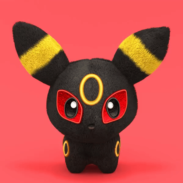 3d animated animated_gif character_doll cortoony creature full_body gen_2_pokemon photorealistic pink_background pokemon pokemon_(creature) realistic red_eyes shadow simple_background solo spinning standing still_life umbreon
