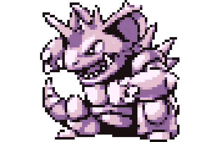 3d animated animated_gif black_eyes claws commentary cortoony creature english_commentary fangs gen_1_pokemon horns lowres multiple_sources nidoking no_humans pixel_art pokemon pokemon_(creature) pokemon_(game) pokemon_rgby purple_theme solo spinning standing transparent_background
