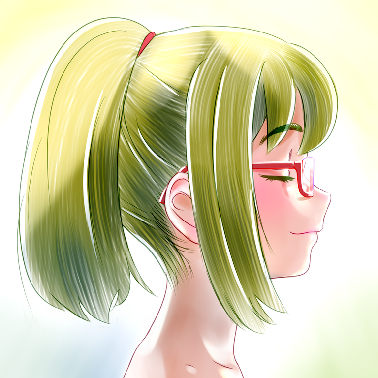 1girl akim_x closed_eyes from_side glasses green_hair nagi_(watashi_ga_motenai_no_wa_dou_kangaetemo_omaera_ga_warui!) ponytail profile smile watashi_ga_motenai_no_wa_dou_kangaetemo_omaera_ga_warui!