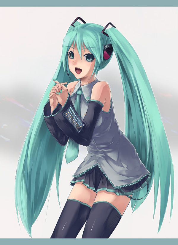 hatsune_miku long_hair shacchi thigh-highs thighhighs twintails very_long_hair vocaloid zettai_ryouiki