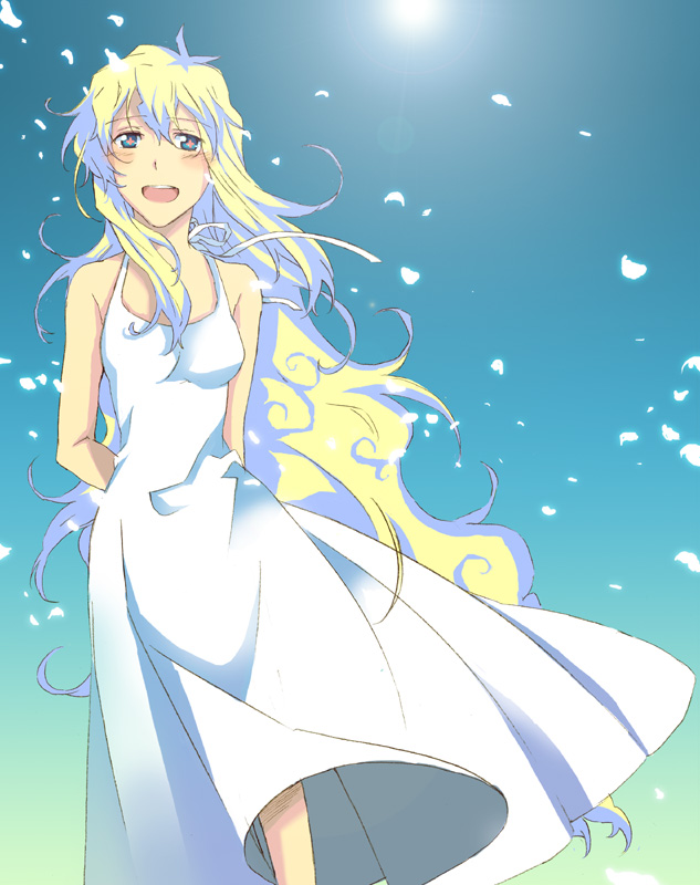 dress long_hair mikaduki mikazuki nia_teppelin tengen_toppa_gurren_lagann white_dress