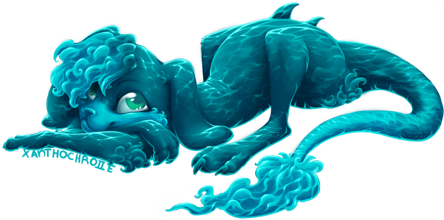 :3 aqua_theme claws closed_mouth commentary creature english_commentary full_body green_eyes neopets screeches signature smile solo transparent_background water water_neopet zafara