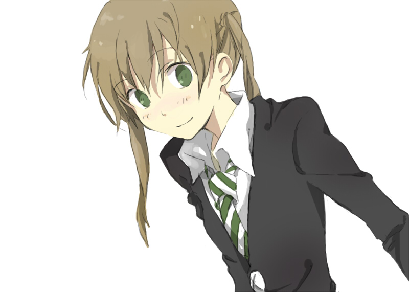 1girl closed_mouth commentary_request green_eyes gurunyanya maka_albarn necktie simple_background smile solo soul_eater twintails white_background