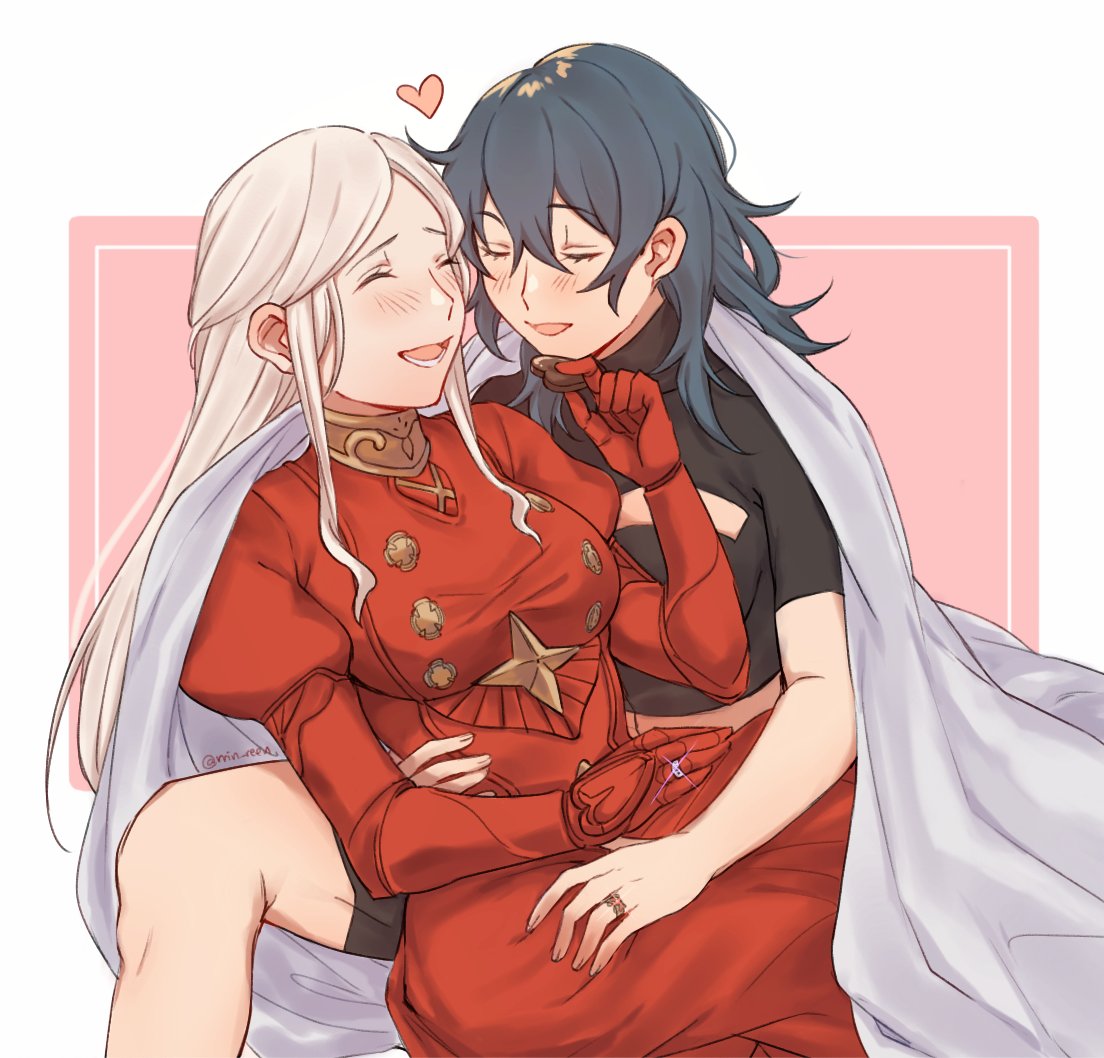 2girls bangs blanket byleth_(fire_emblem) byleth_eisner_(female) byleth_eisner_(female) candy chocolate chocolate_heart couple cute edelgard_von_hresvelg fire_emblem fire_emblem:_three_houses fire_emblem:_three_houses fire_emblem_16 food gloves happy heart intelligent_systems jewelry laughing long_hair multiple_girls nintendo open_mouth parted_bangs red_gloves ring shorts sitting sitting_on_lap sitting_on_person smile sparkle valentine yukari_(bryleluansing) yuri