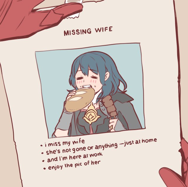 1other blue_hair blush byleth_(fire_emblem) byleth_eisner_(female) closed_eyes eating edelgard_von_hresvelg english_text eyebrows_visible_through_hair fire_emblem fire_emblem:_three_houses food medium_hair out_of_frame poster_(object) pov pov_hands radiostarkiller solo