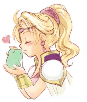 blonde_hair closed_eyes earrings final_fantasy_iv frog heart kiss lowres ponytail profile rosa_farrell simple_background
