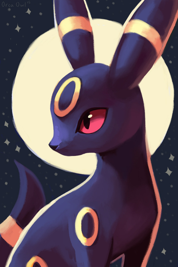 creature expressionless gen_2_pokemon looking_away looking_to_the_side no_humans orcaowl pink_eyes pokemon pokemon_(creature) profile signature solo umbreon