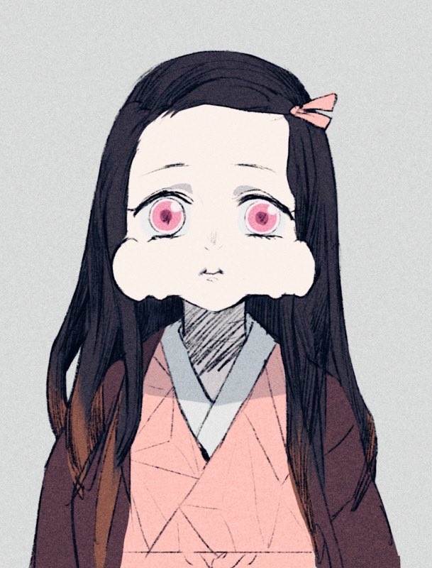 1girl black_hair black_haori closed_mouth forehead ftbyr japanese_clothes kamado_nezuko kimetsu_no_yaiba kimono long_hair looking_at_viewer pink_eyes pink_kimono pink_ribbon ribbon solo what you're_doing_it_wrong