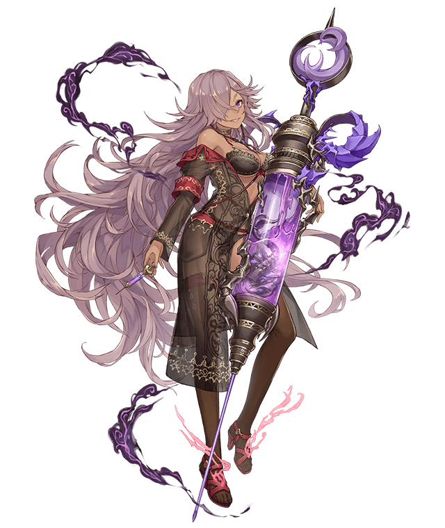 1girl blue_eyes breasts choker cinderella_(sinoalice) dark_skin full_body grin hair_over_one_eye high_heels ji_no large_breasts lavender_hair long_hair looking_at_viewer official_art sandals see-through sinoalice smile smoke solo syringe thigh-highs transparent_background very_long_hair