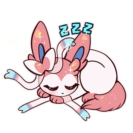 closed_eyes closed_mouth creature flufflixx full_body gen_6_pokemon lying no_humans on_stomach onomatopoeia pokemon pokemon_(creature) sleeping solo sparkle sylveon transparent_background zzz
