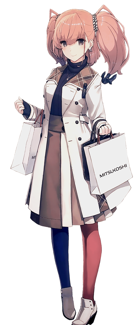 1girl alternate_costume atlanta_(kantai_collection) bag bangs blue_sweater blush brown_hair earrings eyebrows_visible_through_hair full_body hair_ornament jacket jewelry kantai_collection long_hair long_sleeves mitsukoshi_(department_store) necklace official_art pantyhose ribbed_sweater ribbon shizuma_yoshinori shoulder_bag single_earring solo star star_earrings sweater transparent_background turtleneck turtleneck_sweater twintails