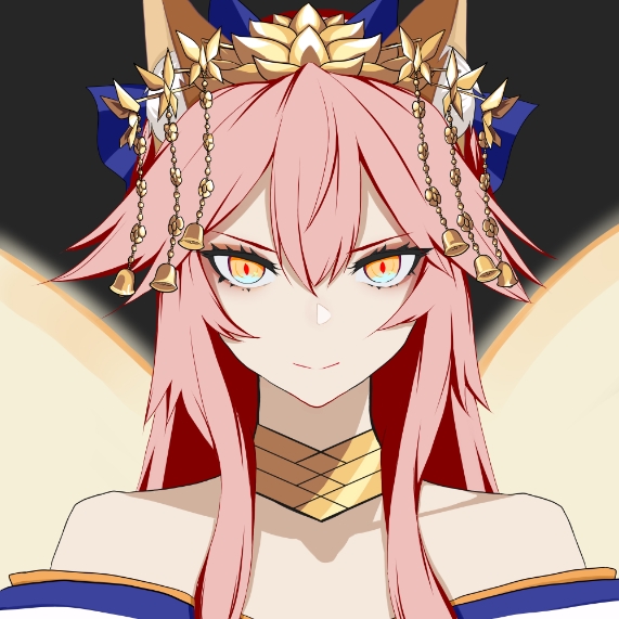 1girl animal_ear_fluff animal_ears bare_shoulders bell collarbone commentary crown elroy eyes_visible_through_hair fate/extra fate/grand_order fate_(series) fox_ears fox_girl fox_tail japanese_clothes light_smile long_hair looking_at_viewer multiple_tails pink_hair solo tail tamamo_(fate)_(all) tamamo_no_mae_(fate) very_long_hair yellow_eyes