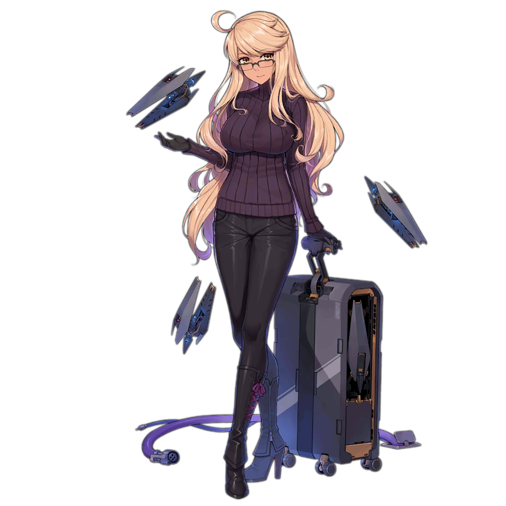 1girl ahoge alma_armas bangs black-framed_eyewear black_footwear black_gloves black_pants blonde_hair blush boots breasts brown_eyes crossed_legs eyebrows_visible_through_hair full_body girls_frontline glasses gloves hand_up high_heel_boots high_heels impossible_clothes impossible_sweater large_breasts long_hair long_sleeves looking_at_viewer luggage mechanical_hands official_art over-rim_eyewear pants purple_sweater red-framed_eyewear ribbed_sweater semi-rimless_eyewear sidelocks smile solo suitcase sweater terras tight tight_pants transparent_background turtleneck va-11_hall-a watson_cross wavy_hair