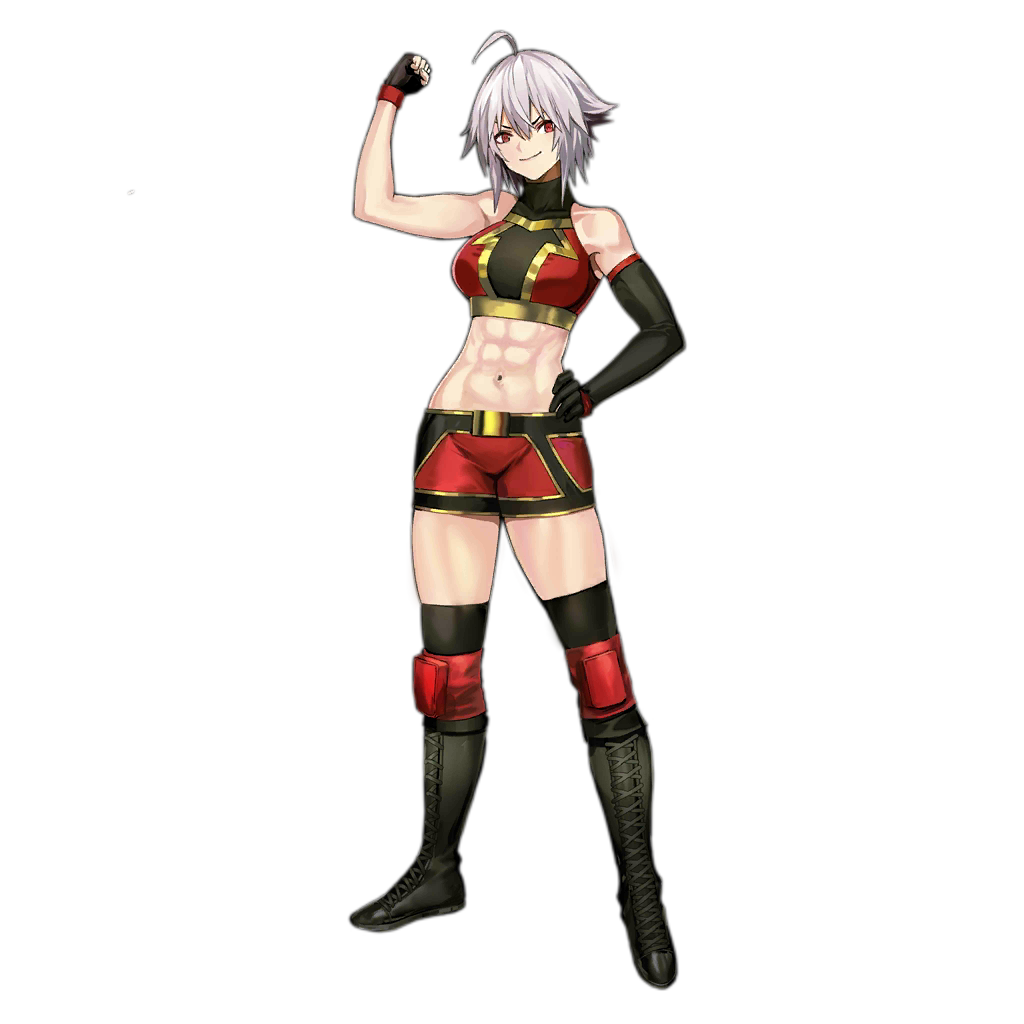 1girl abs ahoge alternate_costume bike_shorts black_footwear black_legwear boots breasts clenched_hand cross-laced_footwear dana_zane fist_pump full_body girls_frontline gloves hand_on_hip infukun knee_boots knee_pads lace-up_boots medium_breasts midriff mismatched_gloves navel official_art red_eyes short_hair silver_hair solo sports_bra standing thigh-highs thigh_boots thighs transparent_background va-11_hall-a wrestling_outfit