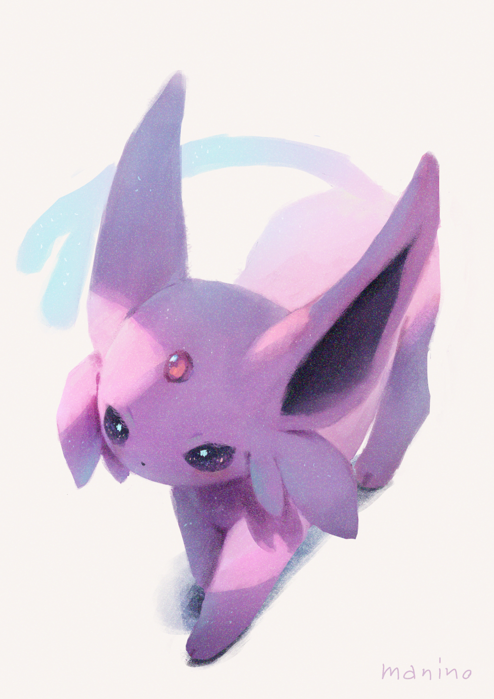 commentary_request espeon forked_tail full_body gen_2_pokemon highres manino_(mofuritaionaka) no_humans pokemon pokemon_(creature) signature solo tail