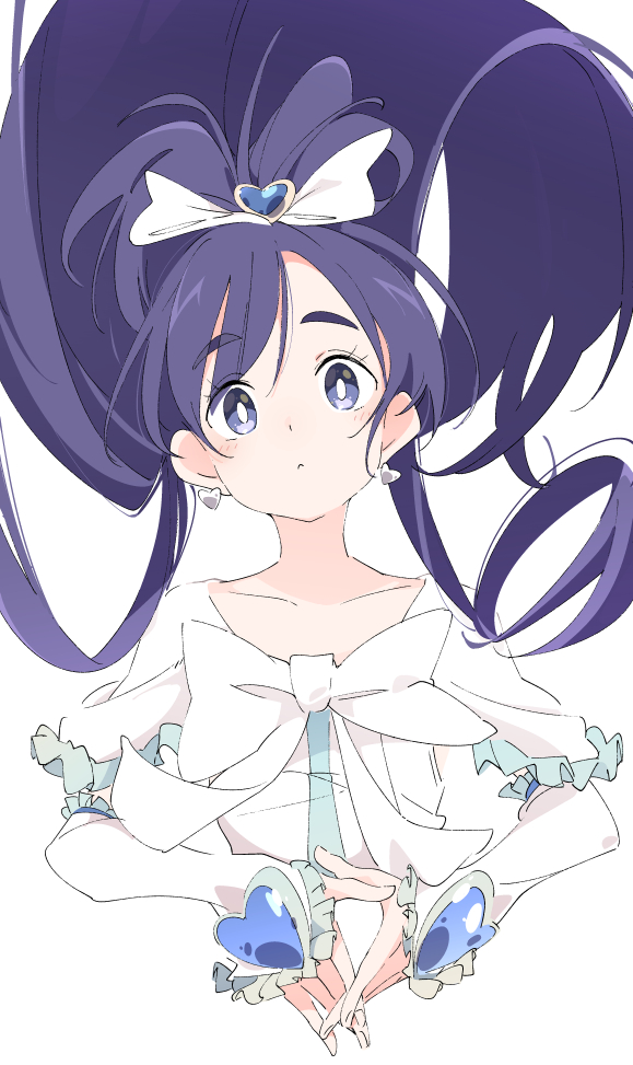 1girl closed_mouth collarbone cure_white earrings eyebrows_visible_through_hair futari_wa_precure heart heart_earrings ixy jewelry long_hair magical_girl precure purple_hair simple_background solo violet_eyes white_background yukishiro_honoka