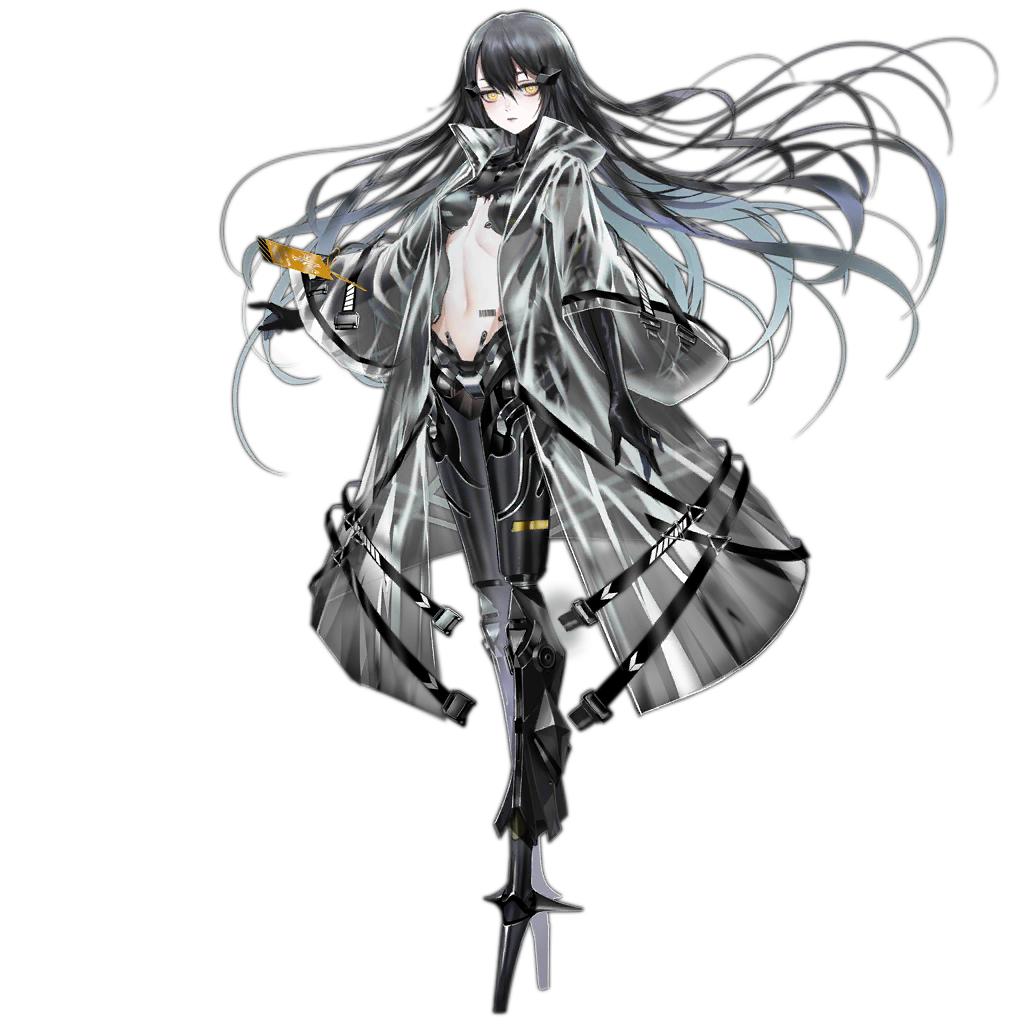 1girl artist_request barcode_tattoo black_hair crossed_legs empty_eyes expressionless full_body girls_frontline headgear long_coat long_hair looking_at_viewer nyto_iso_(girls_frontline) official_art pale_skin paradeus robot_joints see-through solo tattoo transparent_background watson_cross yellow_eyes