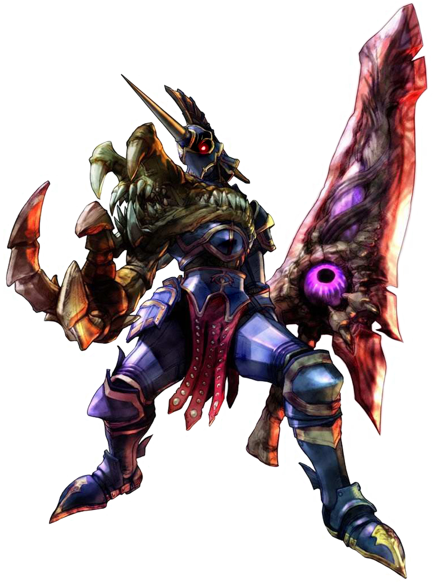 1boy armor claws evil eyeball full_armor glowing glowing_eyes helmet highres holding holding_sword holding_weapon horn huge_sword huge_weapon kawano_takuji knight male monster_boy namco nightmare_(soulcalibur) official_art pauldrons red_eyes sharp_teeth simple_background solo soul_calibur soul_edge_(weapon) soulcalibur sword teeth weapon white_background zweihander