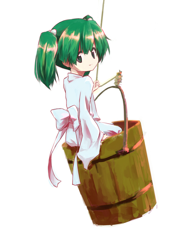 green_hair in_bucket in_container kisume ribbon ribbons sawayaka_samehada short_hair touhou