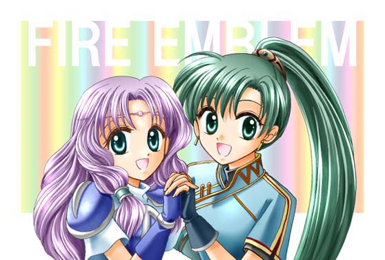 fingerless_gloves fire_emblem fire_emblem:_rekka_no_ken fire_emblem_blazing_sword florina florina_(fire_emblem) gloves green_hair holding_hands lyn lyndis lyndis_(fire_emblem) pegasus_knight pink_hair ponytail umejiso