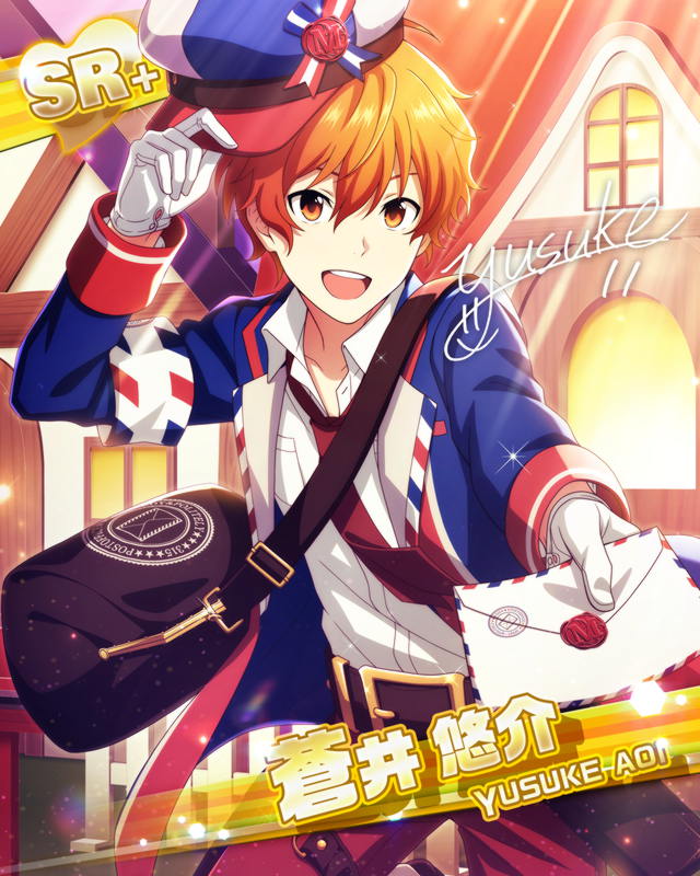 aoi_yusuke cap character_name idolmaster idolmaster_side-m jacket letter necktie orange_hair red_eyes short_hair smile